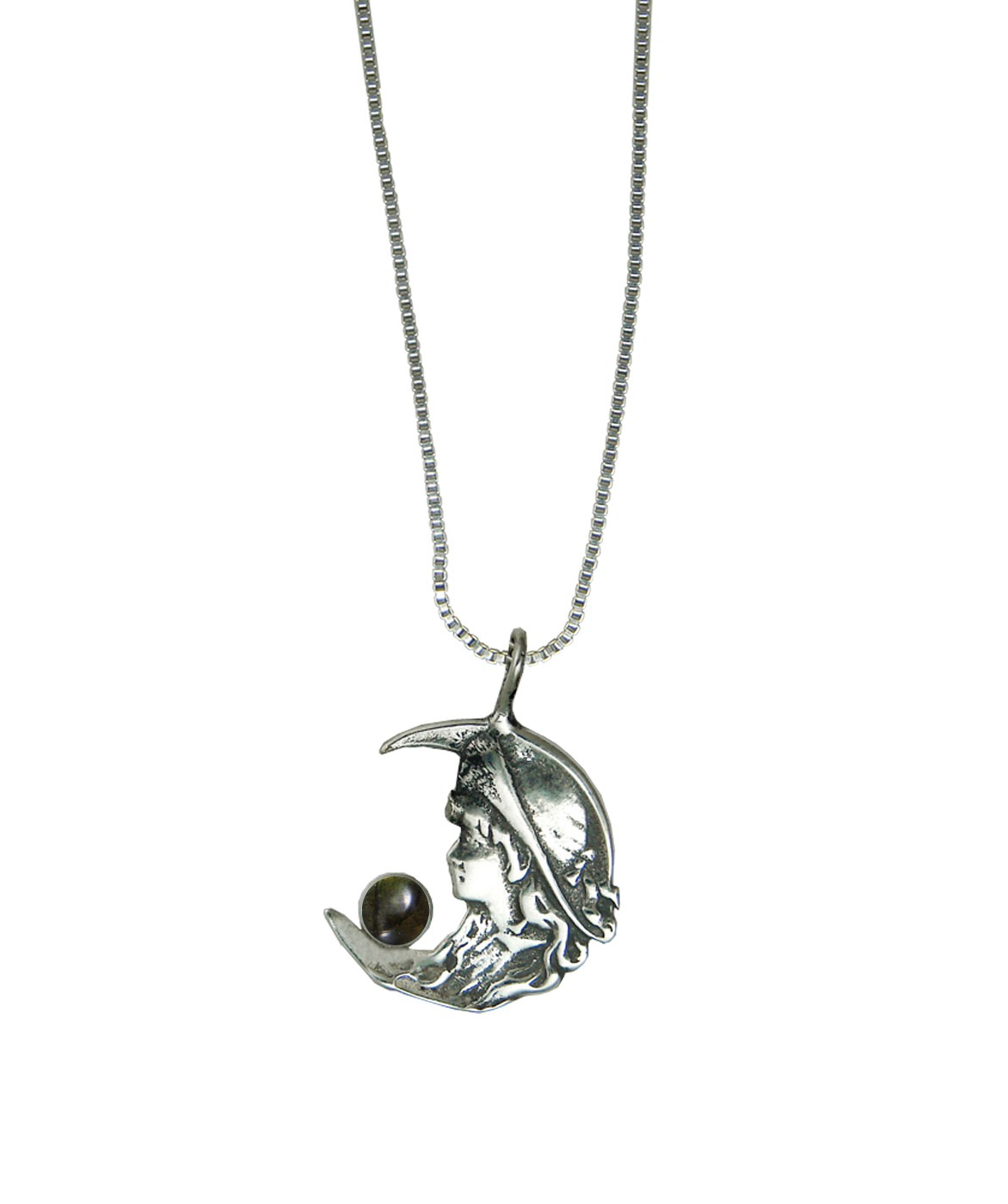 Sterling Silver Young Moon Goddess Pendant With Spectrolite